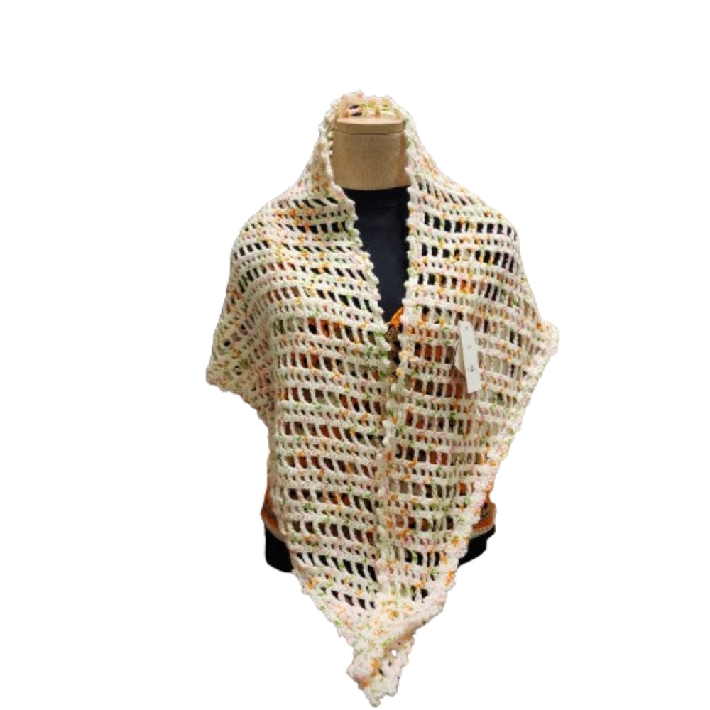Springtime Crochet Handmade Shawl Cream, Pink, Orange, Green - Picture 3 of 3